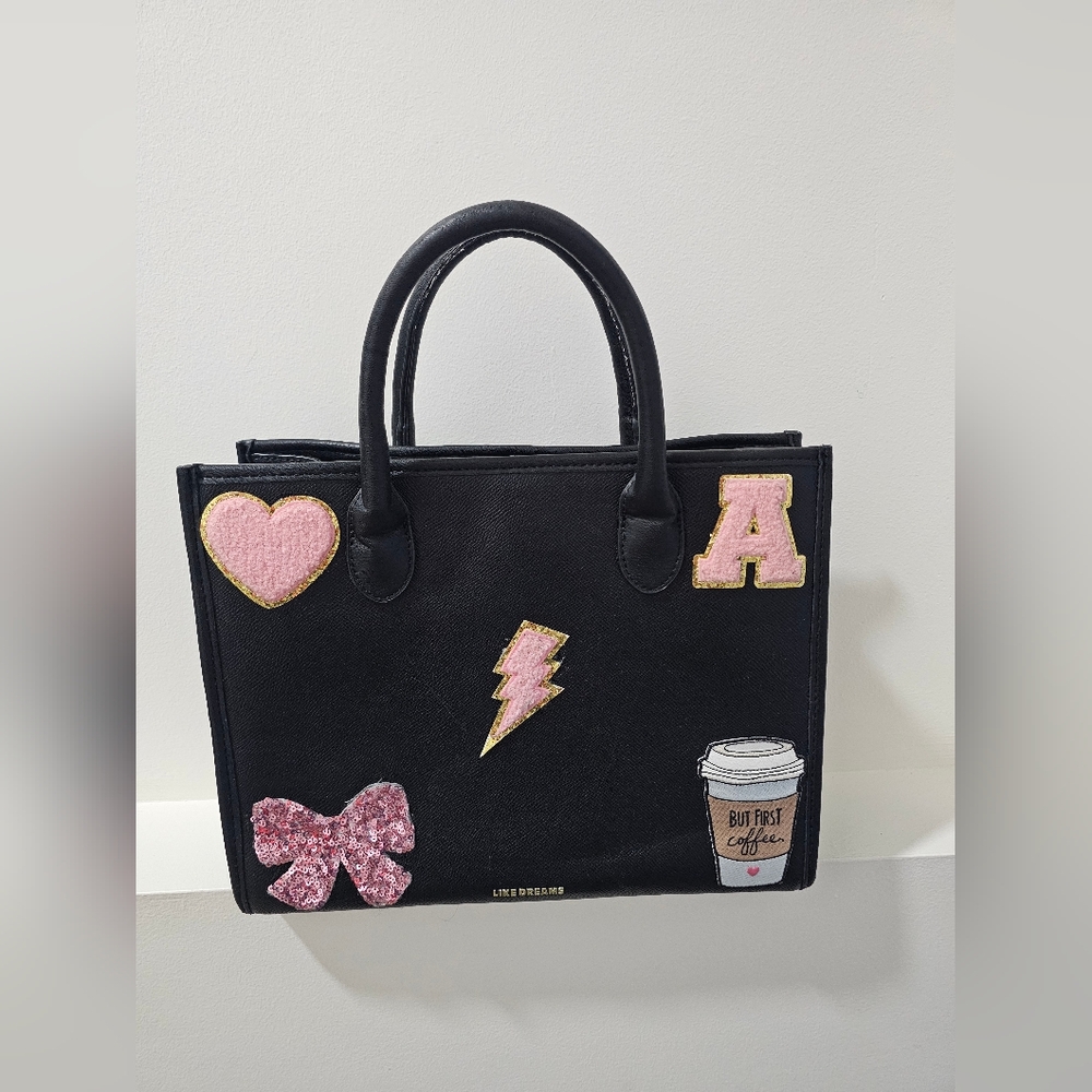 Like Dreams Black Tote with Pink Patch Details - Picture 2 of 16